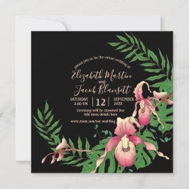 Roze Lady Slipper Orchid op zwart virtueel huwelij Kaart