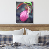 Roze Lady Slipper Orchid Raindrop Canvas Afdruk (Insitu (Slaapkamer))