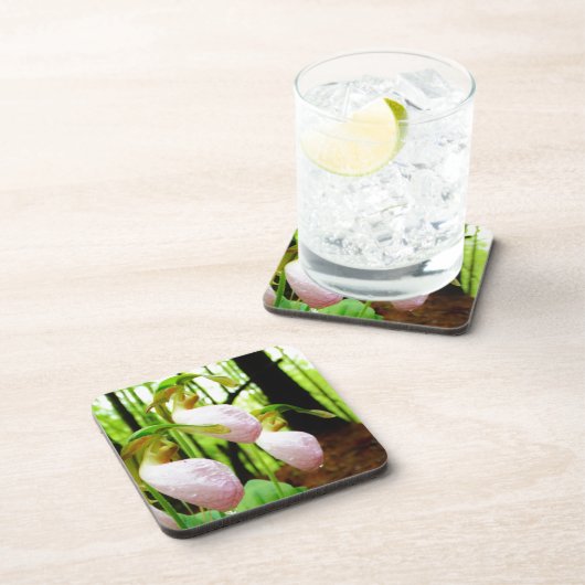 Roze Lady Slipper wild Orchid Drankjes Onderzetter (Rechterzijde)