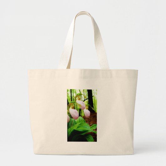 Roze Lady Slipper wild Orchid Grote Tote Bag (Voorkant)
