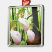 Roze Lady Slipper wild Orchid Metalen Ornament (Links)