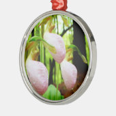 Roze Lady Slipper wild Orchid Metalen Ornament (Links)