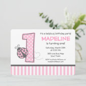 Roze Ladybug 1st Birthday Kaart (Staand voorkant)