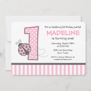 Roze Ladybug 1st Birthday Kaart