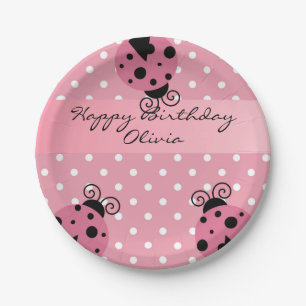 Roze Ladybug - Aangepaste Borden voor Birthday Pap Papieren Bordje