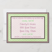 Roze Ladybug Baby Girl Birthday Party nodigt Groen Kaart (Achterkant)