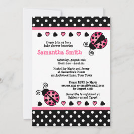 Roze Ladybug Baby shower Black & White Polka Dots Kaart