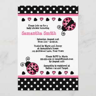 Roze Ladybug Baby shower Black & White Polka Dots Kaart