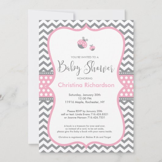 Roze Ladybug Baby shower Invitation Kaart (Voorkant)