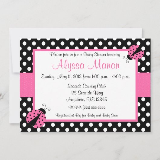 Roze Ladybug Baby shower of Birthday Invitation Kaart (Voorkant)