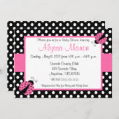 Roze Ladybug Baby shower of Birthday Invitation Kaart (Voorkant / Achterkant)