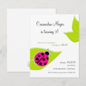 Roze Ladybug Birthday Invitation Kaart (Voorkant / Achterkant)