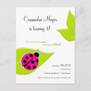 Roze Ladybug Birthday Invitation Kaart