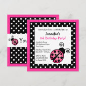 Roze Ladybug Birthday - zwarte en witte pooldots Kaart (Voorkant / Achterkant)