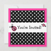 Roze Ladybug Birthday - zwarte en witte pooldots Kaart (Achterkant)