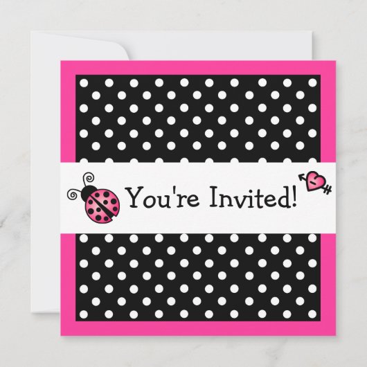 Roze Ladybug Birthday - zwarte en witte pooldots Kaart (Achterkant)