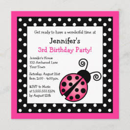 Roze Ladybug Birthday - zwarte en witte pooldots Kaart