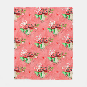 Roze ladybug en paddenstoelpatroon fleece deken