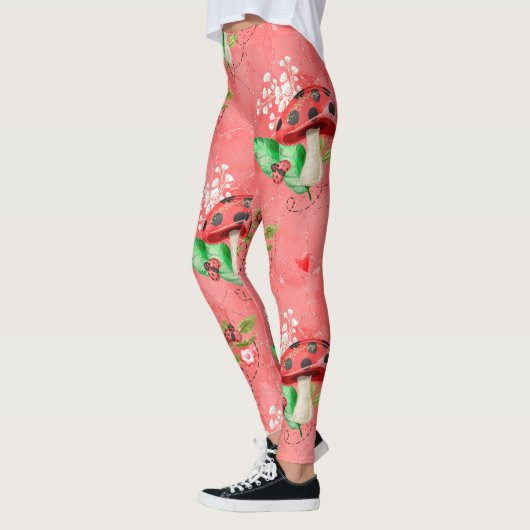 Roze ladybug en paddenstoelpatroon leggings (Links)