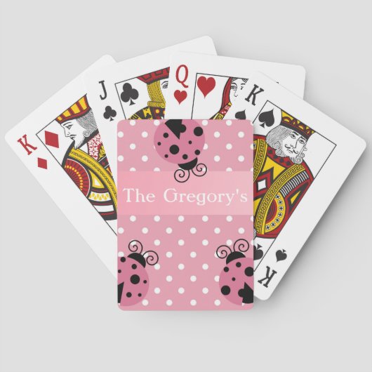 Roze Ladybug en Polka Dots Pokerkaarten (Achterkant)