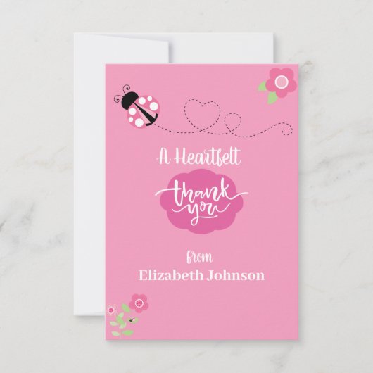 Roze ladybug Flat Hartelijk dank Bedankkaart (Voorkant)