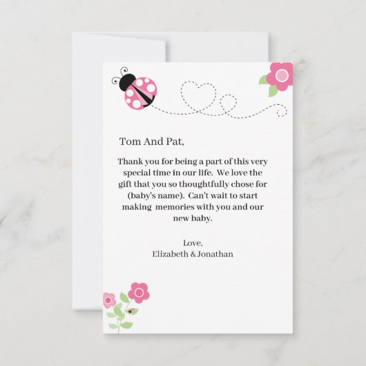 Roze ladybug Flat Hartelijk dank Bedankkaart (Achterkant)