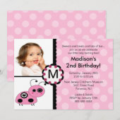 Roze Ladybug Foto Birthday Invitation Kaart (Voorkant / Achterkant)