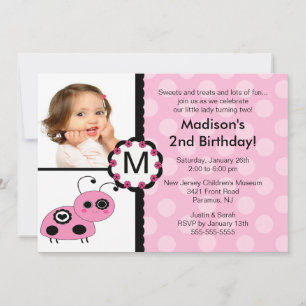 Roze Ladybug Foto Birthday Invitation Kaart