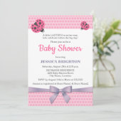 Roze Ladybug met lavender Baby shower van lint Kaart (Staand voorkant)