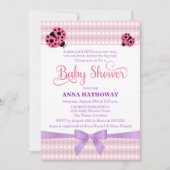 Roze Ladybug met lavender en zilver Baby shower Kaart (Voorkant)