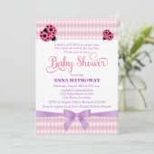 Roze Ladybug met lavender en zilver Baby shower Kaart (Staand voorkant)
