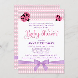 Roze Ladybug met lavender en zilver Baby shower Kaart