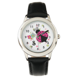 Roze Ladybug Monogram Horloge
