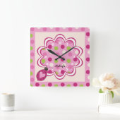 Roze Ladybug op Polka Dots Nursery Wall Clock Vierkante Klok (Huis)