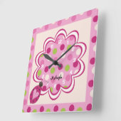 Roze Ladybug op Polka Dots Nursery Wall Clock Vierkante Klok (Hoek)