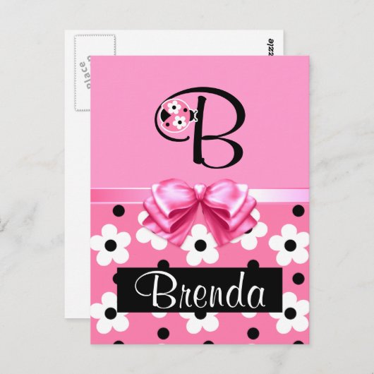 Roze Ladybug: Personalisatie Briefkaart (Voorkant / Achterkant)