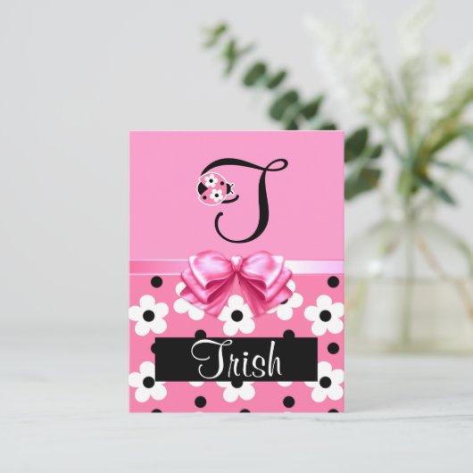 Roze Ladybug: Personalisatie Briefkaart (Staand voorkant)