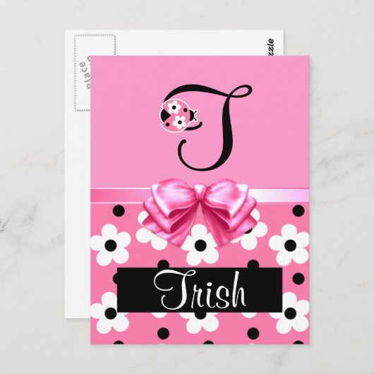 Roze Ladybug: Personalisatie Briefkaart (Voorkant / Achterkant)