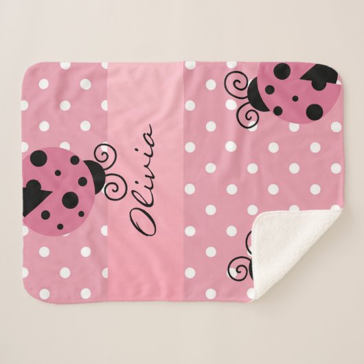 Roze Ladybug Persoonlijk Sherpa Deken (Voorkant (horizontaal))