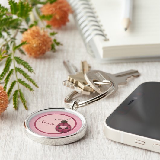 Roze Ladybug Persoonlijke Sleutelhanger (Zijkant)