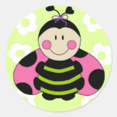 Roze Ladybug Ronde Sticker (Voorkant)
