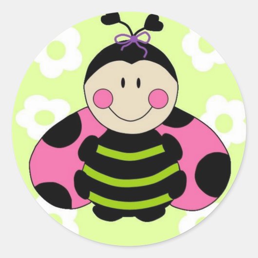 Roze Ladybug Ronde Sticker (Voorkant)