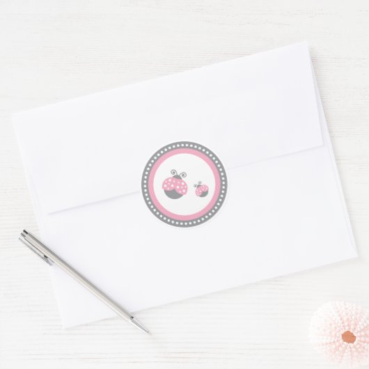 Roze Ladybug Ronde Sticker (Envelop)