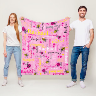 Roze ladybugs bij- en hartenmeisjes, aangepaste na fleece deken