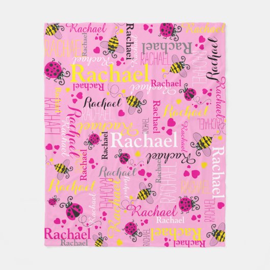 Roze ladybugs bij- en hartenmeisjes, aangepaste na fleece deken (Voorkant)