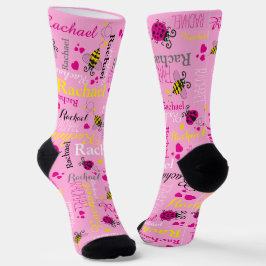 Roze ladybugs bij- en hartenmeisjes, aangepaste na sokken