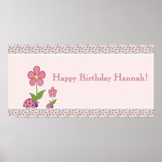 Roze Ladybugs Birthday Banner Poster (Voorkant)