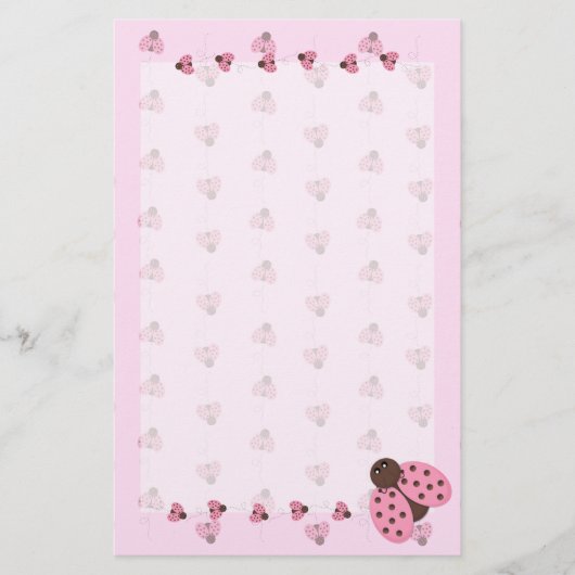 Roze Ladybugs Briefpapier (Voorkant)