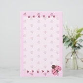Roze Ladybugs Briefpapier (Staand voorkant)