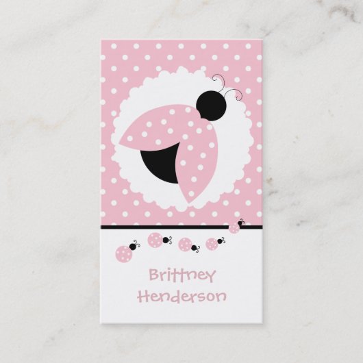 Roze Ladybugs Girly Play Date Card Contactkaartje (Voorkant)